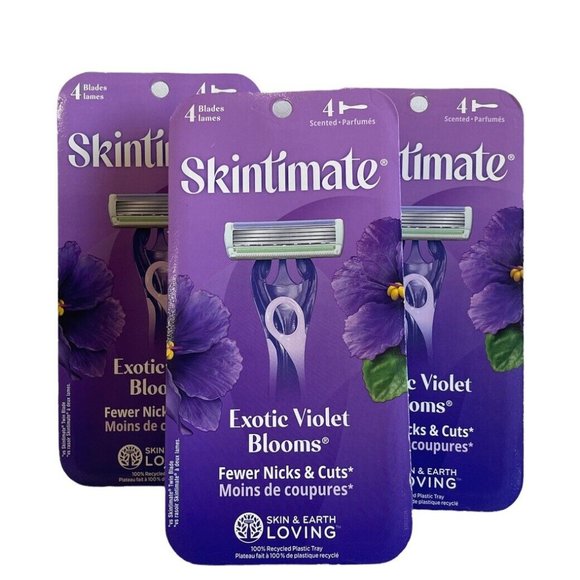 Skintimate Exotic Violet Blooms Disposable Razors, 4 count Lot Of 3 - Picture 1 of 5